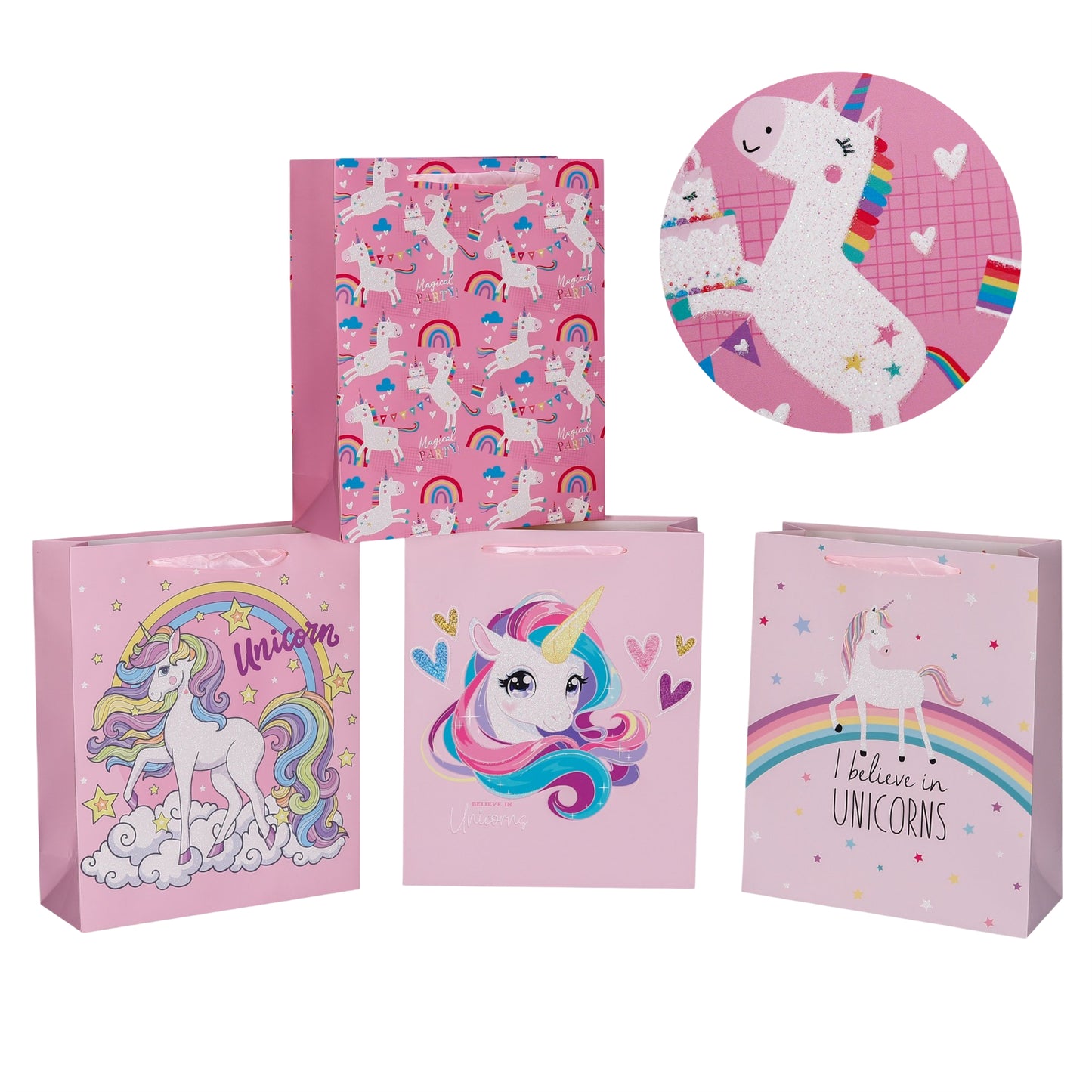bulk 24 Medium Unicorn Dreams Gift Bag Assort 18x24cm