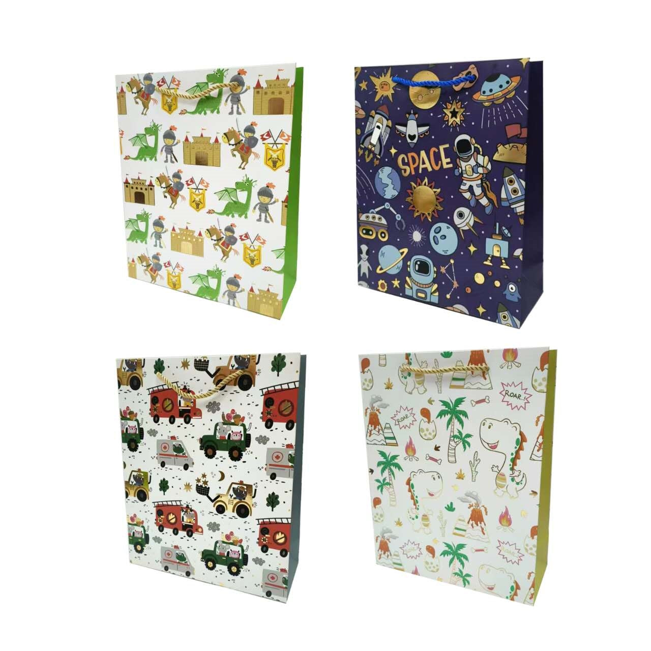 bulk 24 Medium Size Playful Adventure Foiled Gift Bag Assort 18x23cm