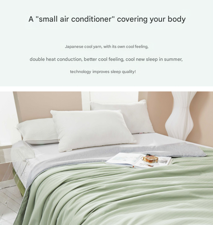 Blue Breathable Cotton Summer Quilt - Lightweight Cooling Blanket for Air-Conditioned Rooms