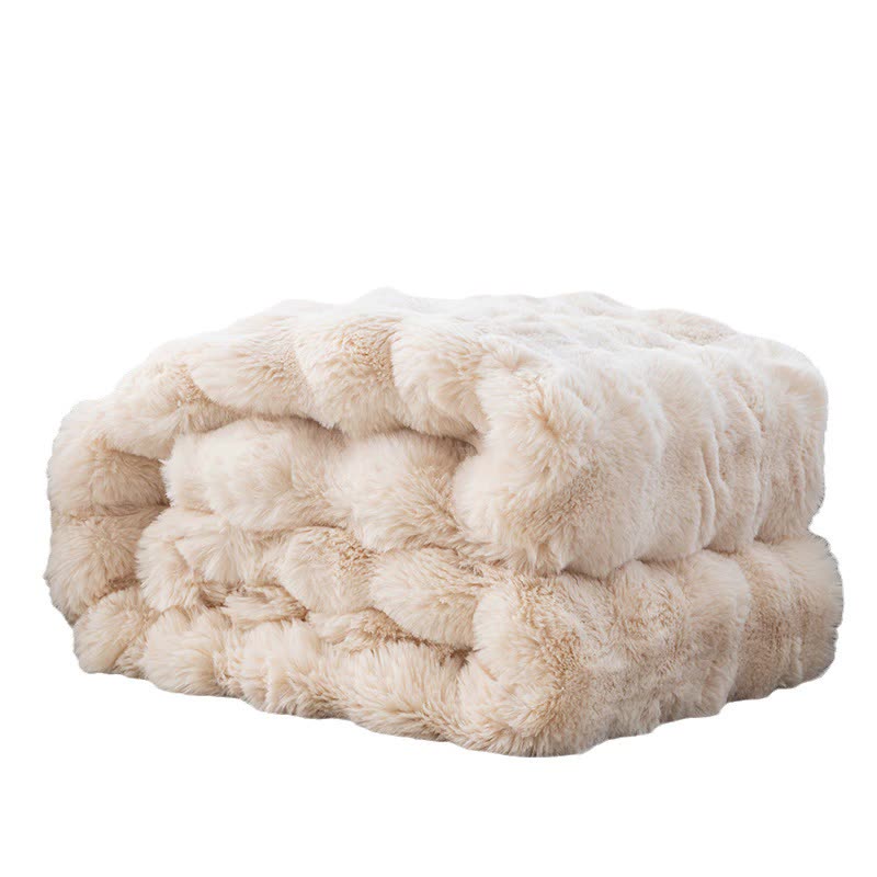 Beige 100*160cm Plush Toscana Rabbit Hair Throw Blanket - Soft Flannel Fleece for All Seasons, Perfect for Couch & Bed