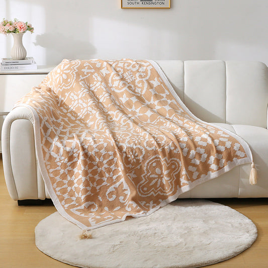 Bohemian Style Sofa Throw Blanket - Apricot Soft Faux Cashmere, 130x170cm (850g) for Office Naps & AC Cover