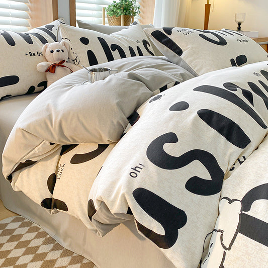 Funny Alphabet Thick Brushed Cotton 4-Piece Bed Sheet Set (1.5m Bed) - Fits 200x230cm Duvet