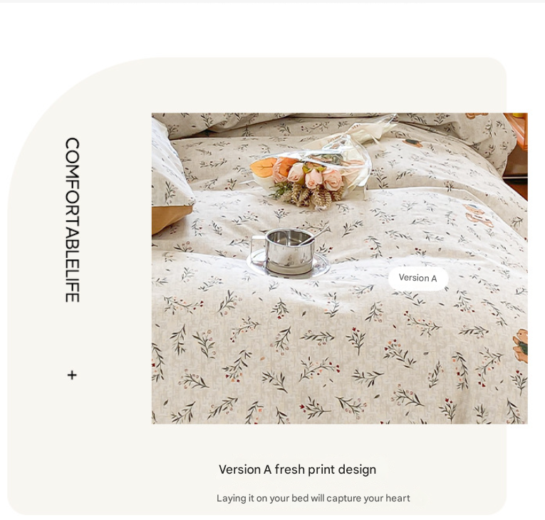 Sugar Bunny Girl Thick Brushed Cotton 4-Piece Bed Sheet Set (1.5m Bed) - Fits 200x230cm Duvet