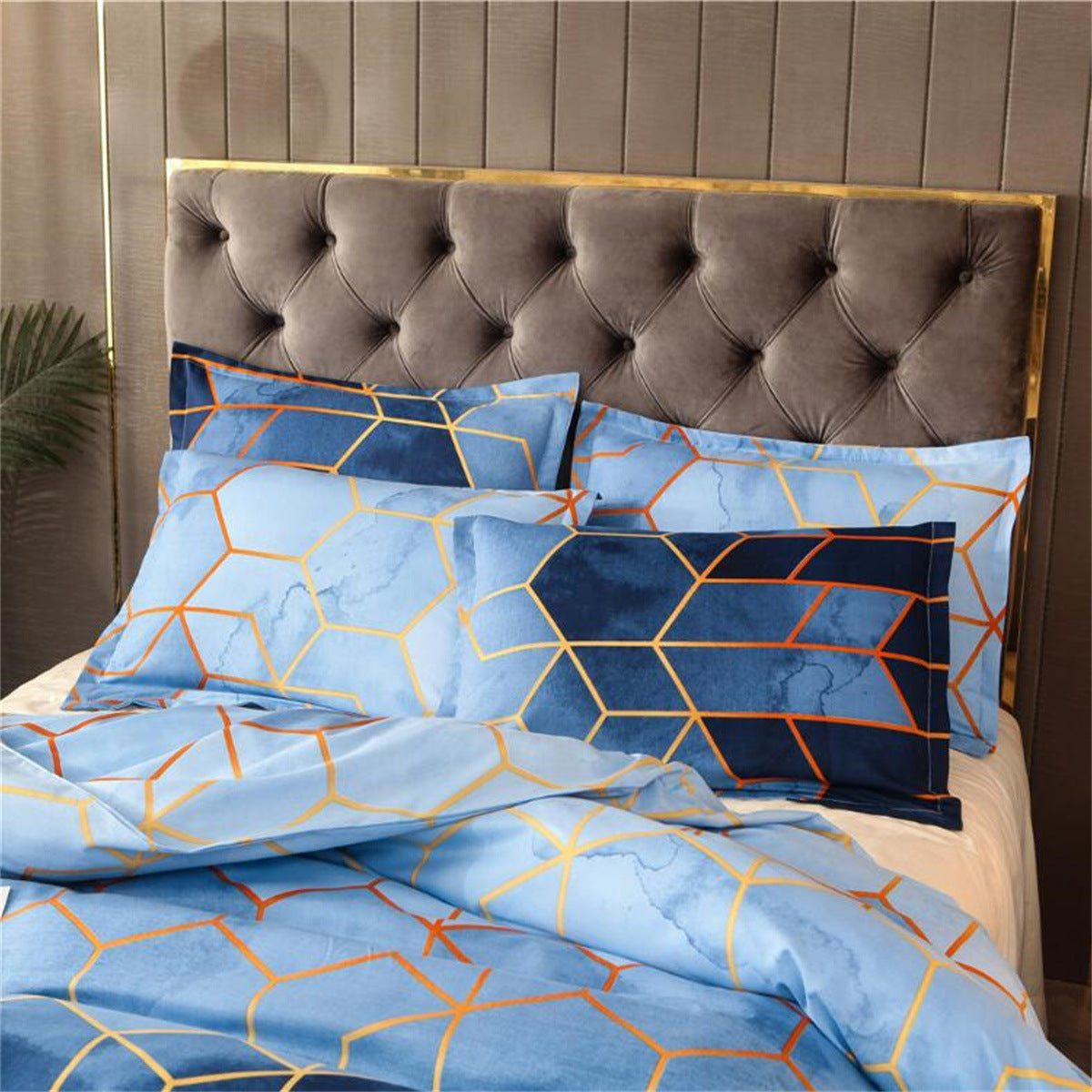 Geometric Print Duvet Cover - 3 Piece Blue Ombre Bedding Set Quilt cover 230X265cm-Pillowcase 51X92cm
