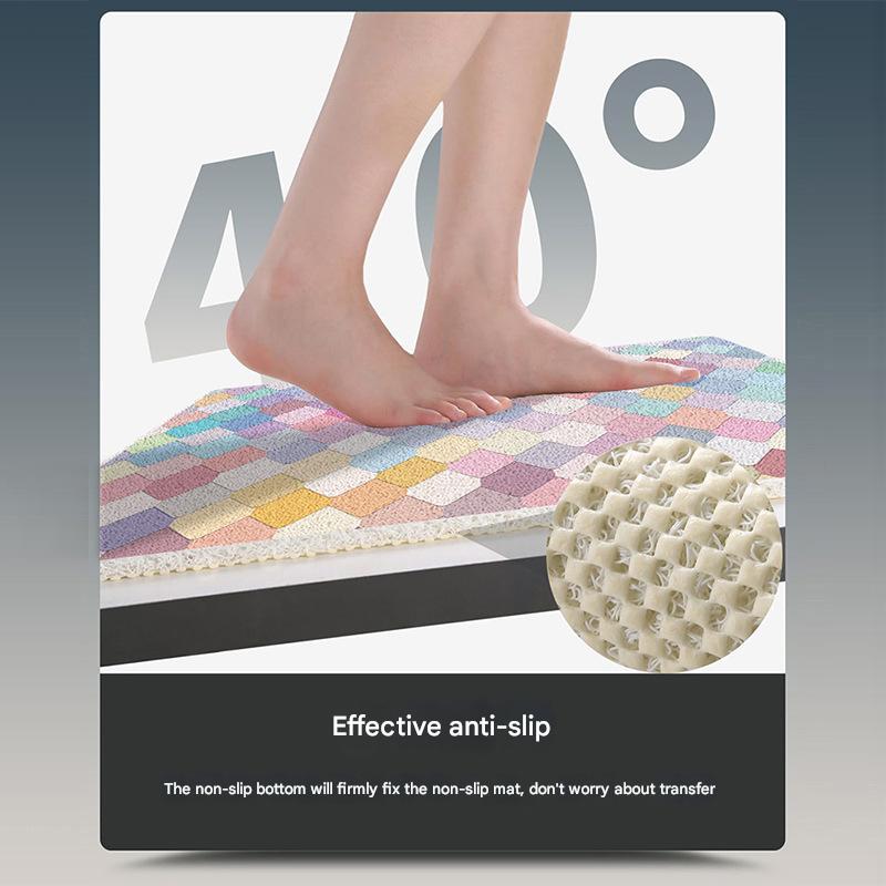 Colorful Diamond Pattern PVC Non-Slip Bath Mat 45x75cm - Shower Drain Hole Design, Soft & Quick-Dry Bathroom Rug