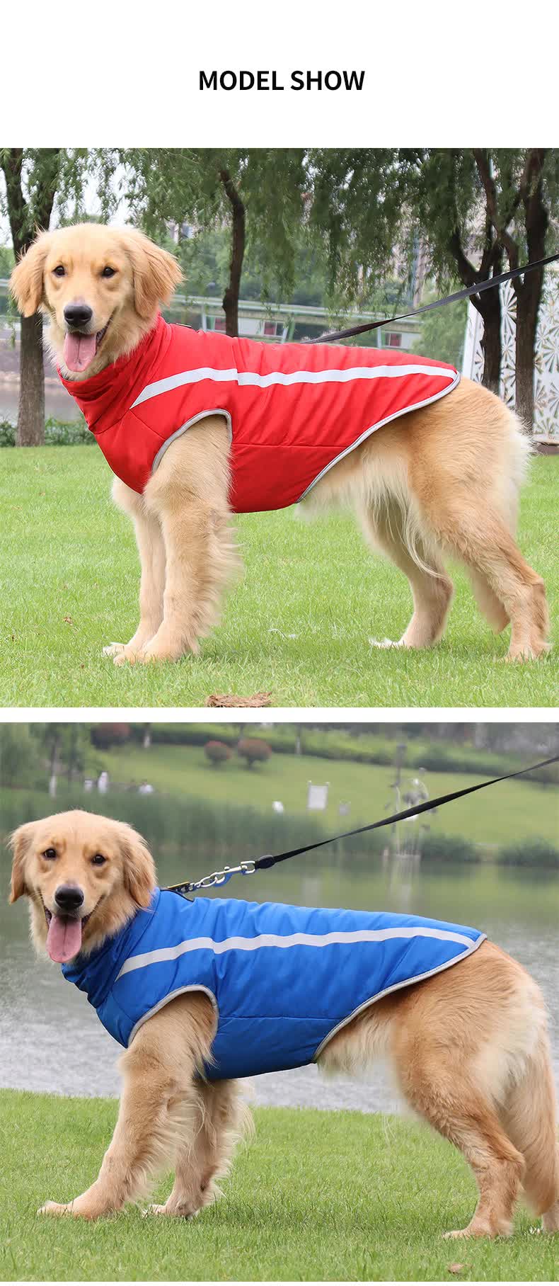 Size 2XL Blue Reflective Winter Dog Jacket - Warm & Waterproof Outdoor Coat for Large Breeds