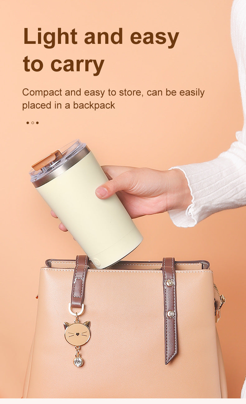 Pink 316 Stainless Steel Rechargeable Electric Self-Stirring Mug - 420ml Automatic Mixing Cup with Magnetic Rotor