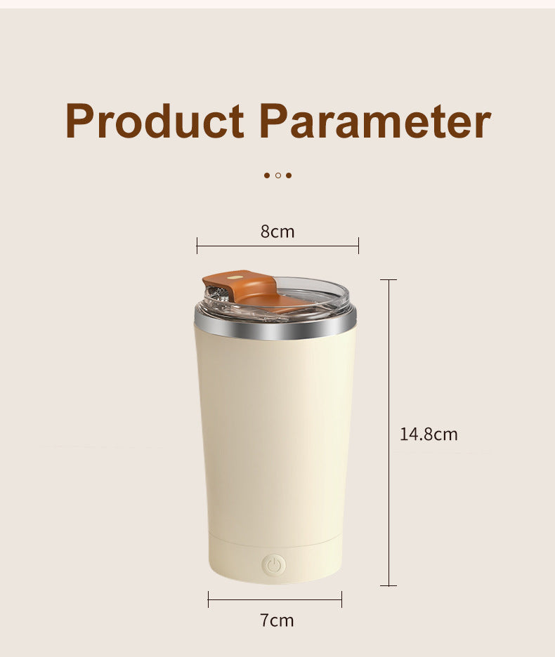Light Yellow 316 Stainless Steel Rechargeable Electric Self-Stirring Mug - 420ml Automatic Mixing Cup with Magnetic Rotor