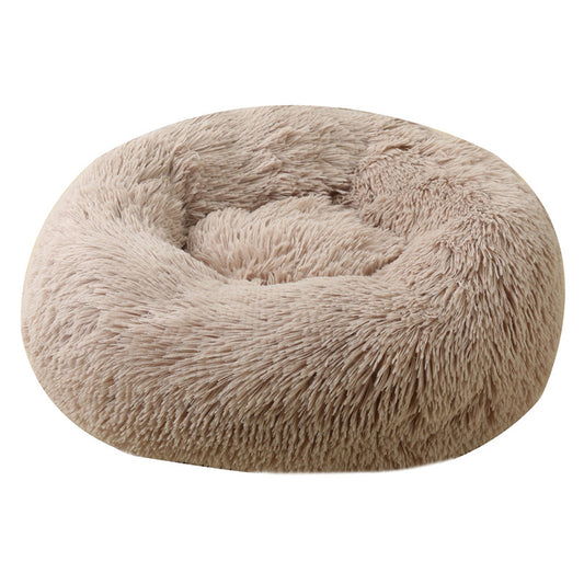 Khaki 50cm Cozy Round Pet Bed - Plush Cat & Dog Bed with Non-Slip Base, Machine Washable