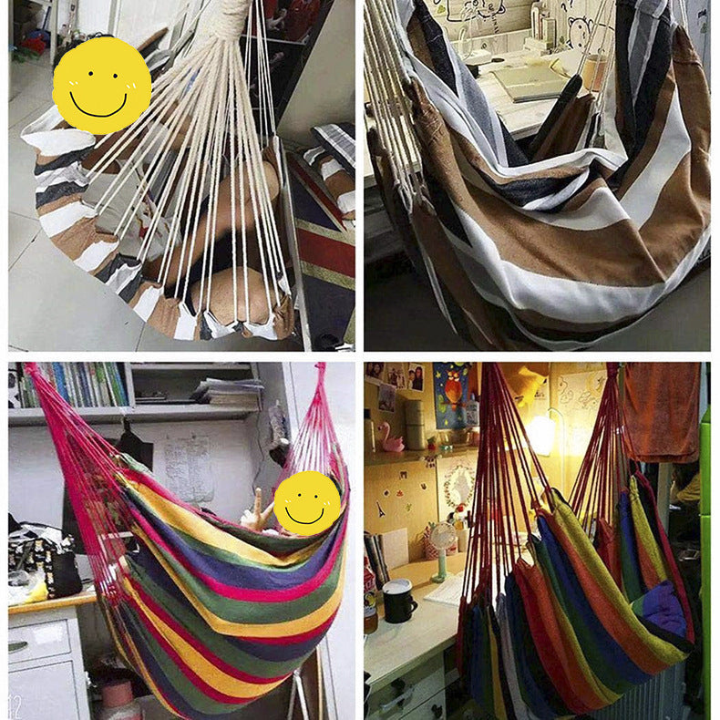 Colorful Striped Hammock Chair with Ropes and Storage Bag - Yellow Stripes