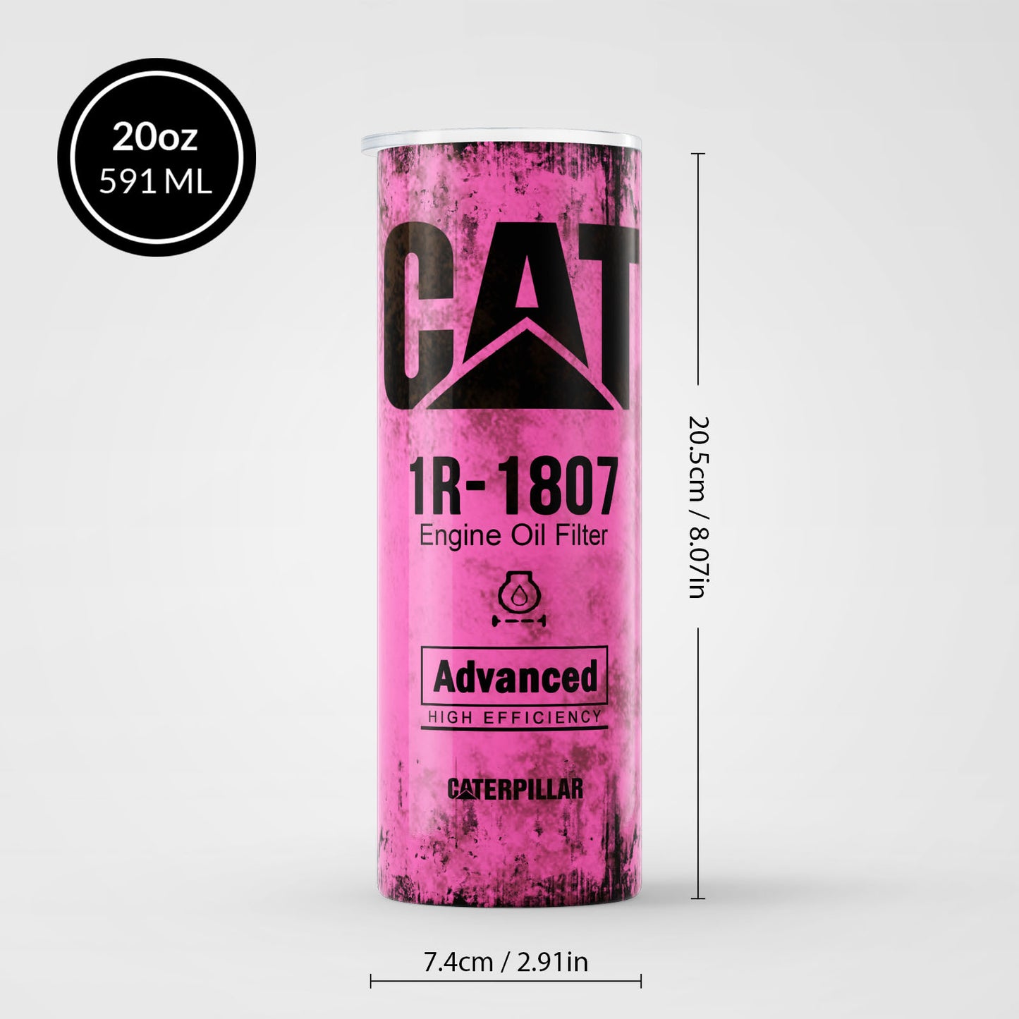 Pink Skinny Tumbler (591ml) - Fun CAT Oil Filter Replica for Construction Fans