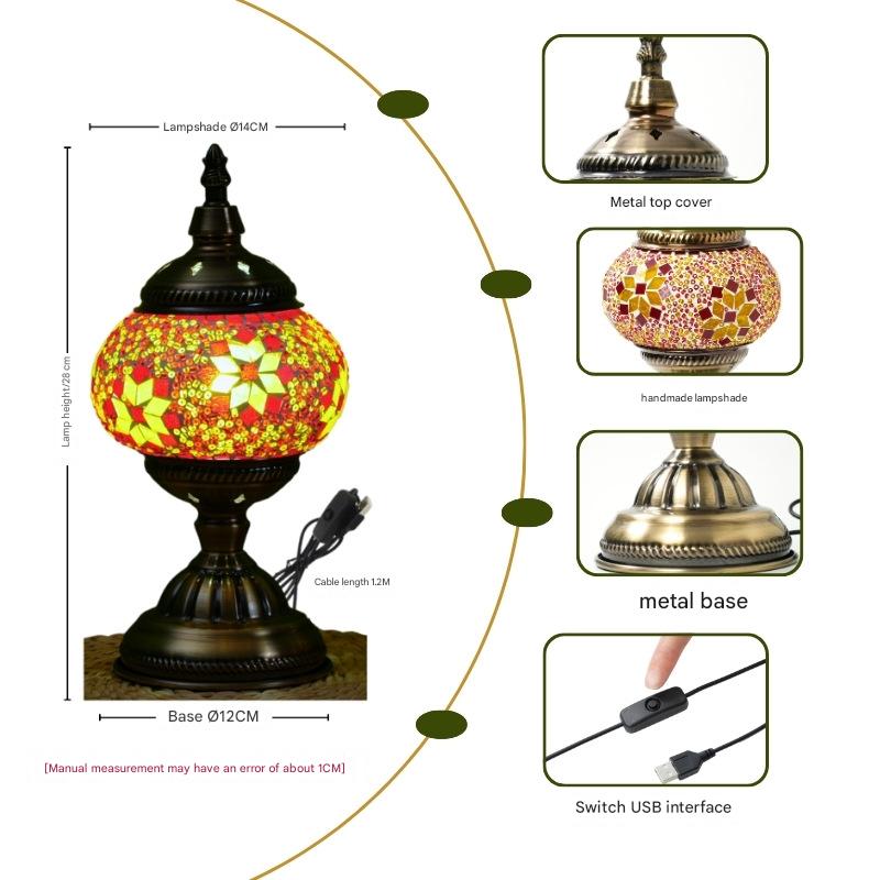 Colorful Exotic Mosaic Table Lamp - Handmade Turkish/Moroccan Style, 3-Color LED (Style 2)