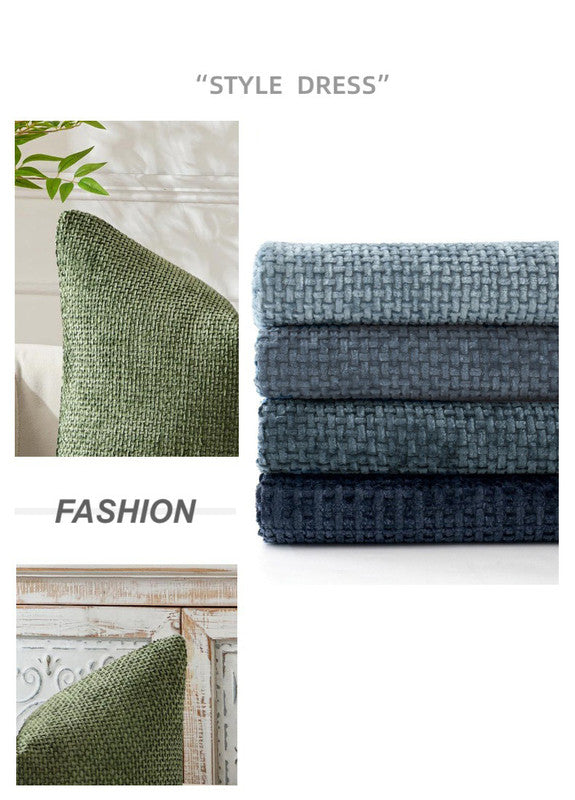 Dark Red Plush Chenille Cushion Covers Set of 2 - Soft Textured Decorative Throw Pillow Cases for Sofa Couch, 45x45cm