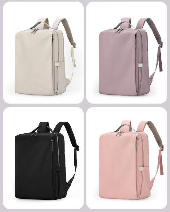 Beige Slim Minimalist Laptop Backpack - Shockproof & Anti-Theft Design, Travel-Friendly with Luggage Strap, Water-Resistant