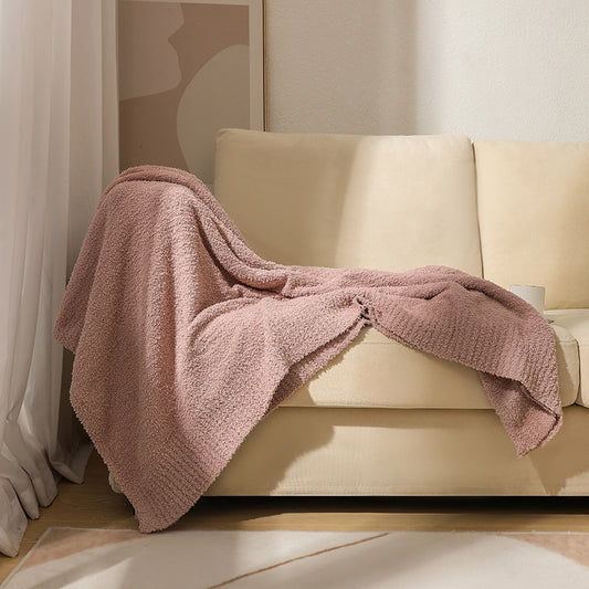 Pink Solid Color Plush Knitted Blanket for Sofa and Office, 152 x 203 cm, 1150g