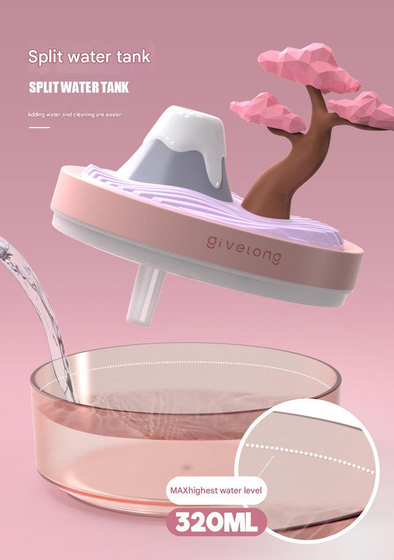 Landscape USB Humidifier with 7-Option Night Light - 320ml, Quiet Operation & Auto Shut-Off(Pine Tree)