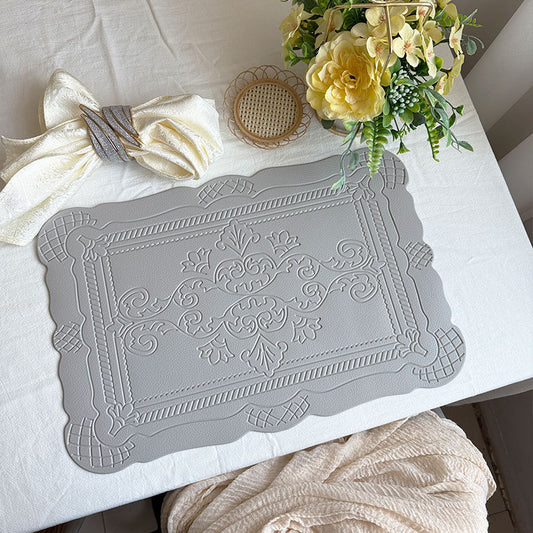4 pcs Decorative Faux Leather Placemats - Unique Shape, Beautiful Packaging (Light gray)