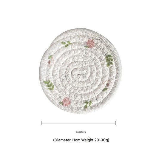 (Peach) Cotton Rope Woven Placemats - Set of 5, 11cm Diameter Heat Resistant Kitchen Decor