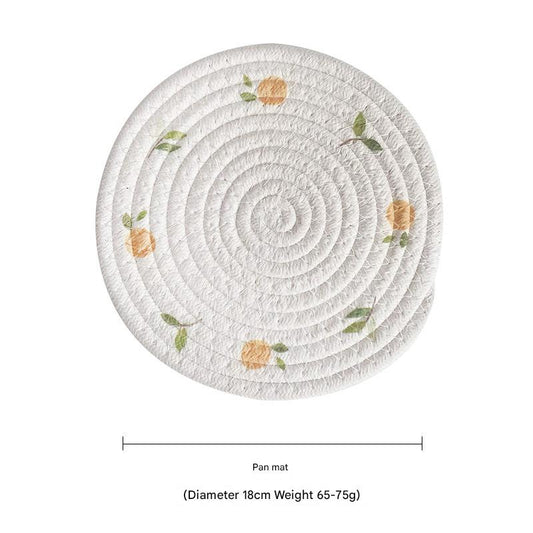 (Lemon) Cotton Rope Woven Placemats - Set of 5, 18cm Diameter Heat Resistant Kitchen Decor