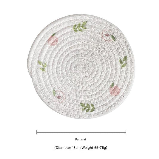 (Peach) Cotton Rope Woven Placemats - Set of 5, 18cm Diameter Heat Resistant Kitchen Decor