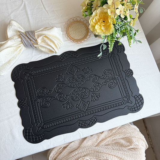 4 pcs Decorative Faux Leather Placemats - Unique Shape, Beautiful Packaging (Black)
