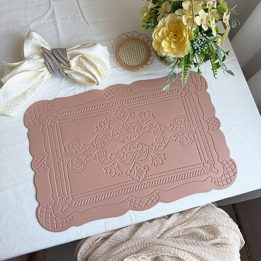 4 pcs Decorative Faux Leather Placemats - Unique Shape, Beautiful Packaging (Pink)