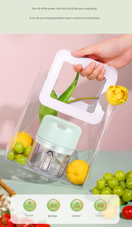 Green Compact Cordless Electric Mini Food Chopper Set - USB Rechargeable Garlic Masher & Veggie Dicer (100ml & 250ml)