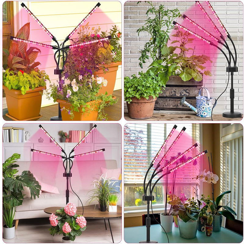 Black Adjustable 5-Head LED Grow Light - Full Spectrum Desktop Plant Lamp with Telescopic Stand, USB Powered for Indoor Seedlings & Flowers