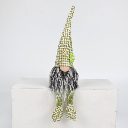 2 Pcs Charming Green Houndstooth Gnome - Plush Faceless Gonk with Long Dangle Legs - Adorable Shelf Sitter Home Decor Accent