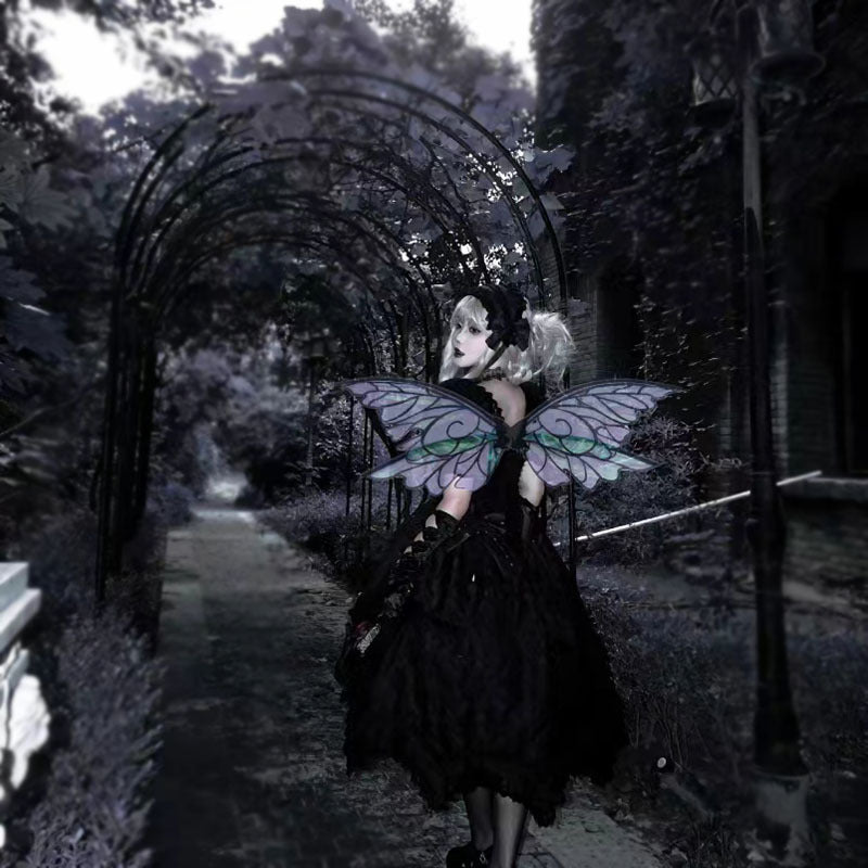 Black Enchanting Iridescent Fairy Wings - Sparkle Butterfly Elf Wings for Costume Parties, Cosplay & Dress-Up Fun