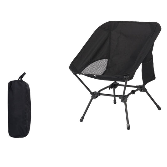 Black Lightweight Portable Camping Chair - Adjustable Height Folding Moon Chair with Breathable Mesh & Carry Bag for Outdoor, Beach, Fishing