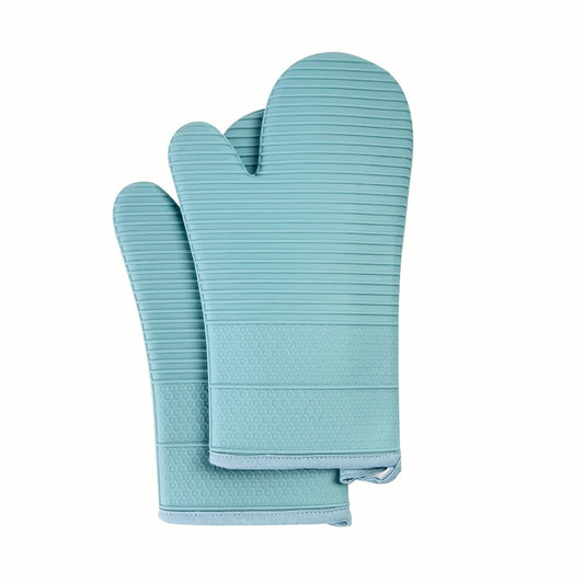 Blue Premium Heat Resistant Silicone Oven Mitts (Pair) - Non-Slip Grip, Cotton Lined for Kitchen Baking, Grilling & BBQ