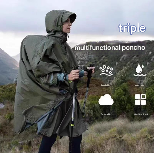 Pink 3-in-1 Waterproof Rain Poncho - Lightweight Hooded Raincoat, Ground Tarp & Emergency Shelter for Hiking, Camping, and Outdoor Survival