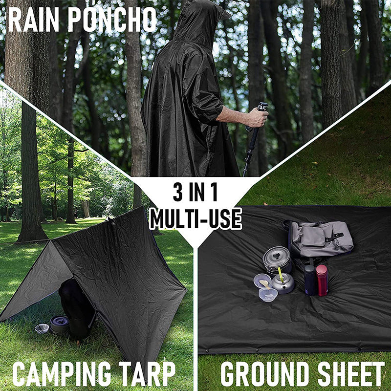 Pink 3-in-1 Waterproof Rain Poncho - Lightweight Hooded Raincoat, Ground Tarp & Emergency Shelter for Hiking, Camping, and Outdoor Survival