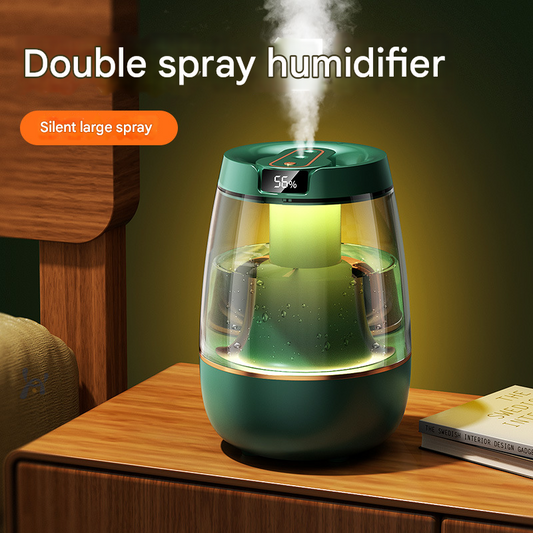 Green 3.5L Smart Cool Mist Humidifier with Dual Nozzle & Digital Display - Ultra-Quiet Air Purifier for Bedroom and Office