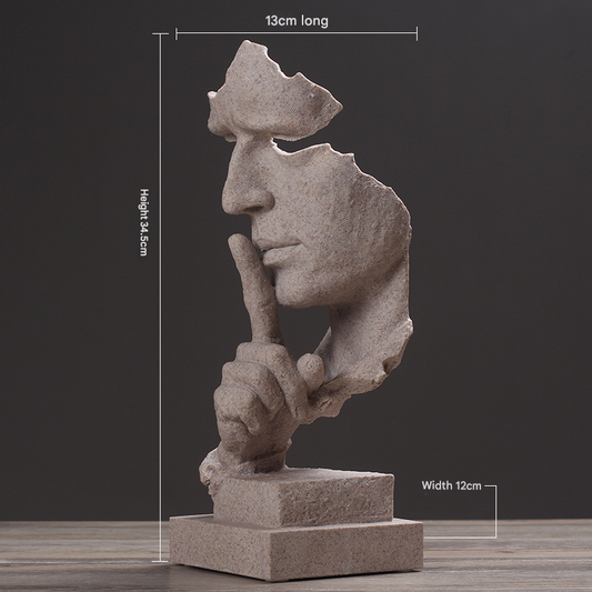 Sandstone color Modern 'Silence is Golden' Abstract Sculpture - Nordic Resin Art Statue for Office & Living Room Decor