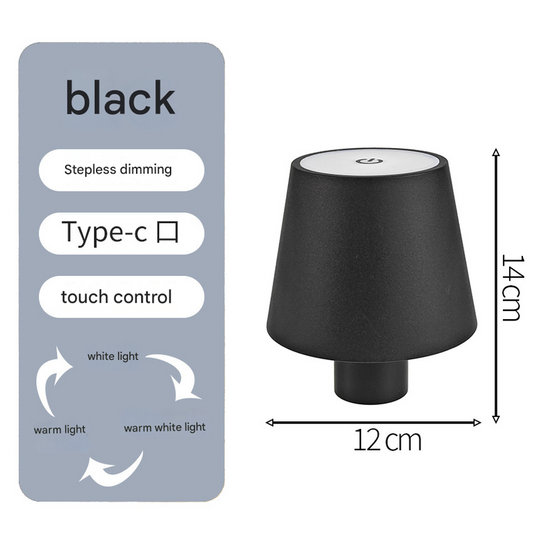 Smooth black Cordless LED Bottle Lamp - Rechargeable Touch-Control Table Light with 3 Color Modes for Bar & Home Decor