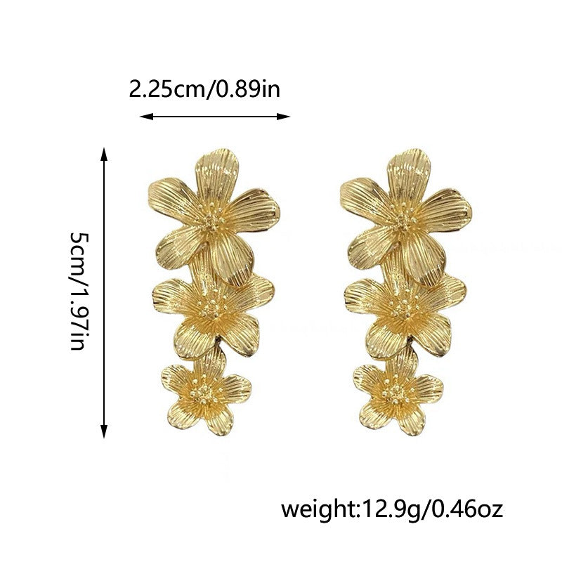 Sliver Textured Cascading Floral Statement Drop Earrings for Women