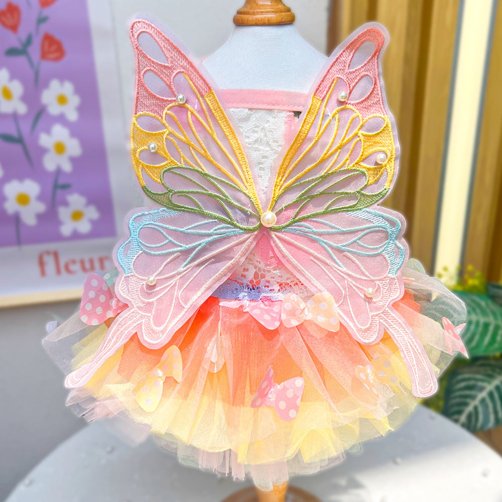 Butterfly Tutu Dress for Dogs & Cats - Summer Pet Princess Gown with Lace Wings and Layered Tulle Skirt(XL)