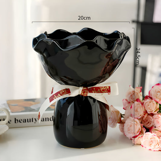 Handcrafted Minimalist Ceramic Vase - Artistic Home Decor Centerpiece(black)