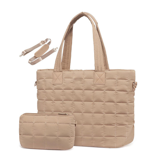 Lightweight Quilted Tote Bag for Women - Fits 15.6 Laptop Water-Resistant with Clutch & Luggage Strap(Khaki)"