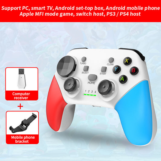 Multi-Platform Wireless Gaming Controller with Dual Motor Vibration, Turbo & Phone Holder(White, red and blue with receiver)