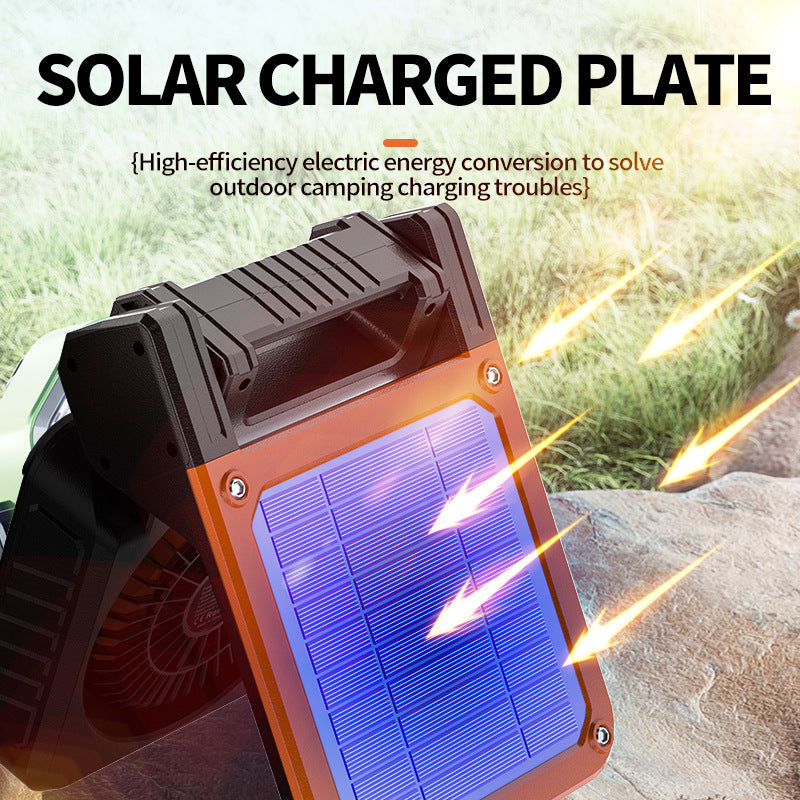 Solar & USB Rechargeable Camping Fan with LED Light - Portable Power Bank, 180° Collapsible(green)