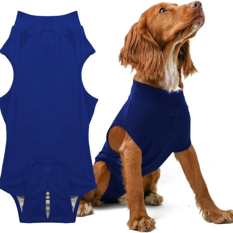 M/L Blue Premium Pet Physiological Suit - Comfortable & Breathable Bamboo Modal Recovery Suit