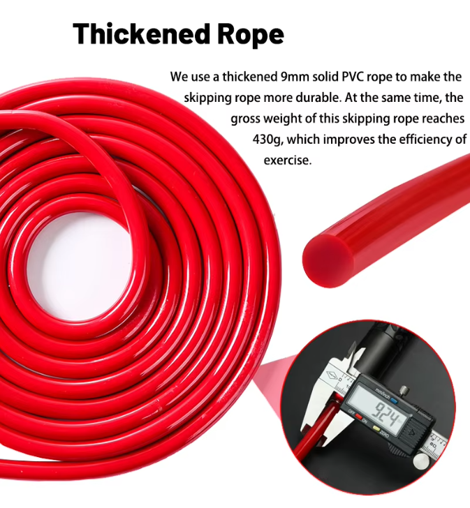 Red Weighted Jump Rope for Workout Fitness - Thick 9mm Cable for Intense Fitness, Strength & Cardio Workout