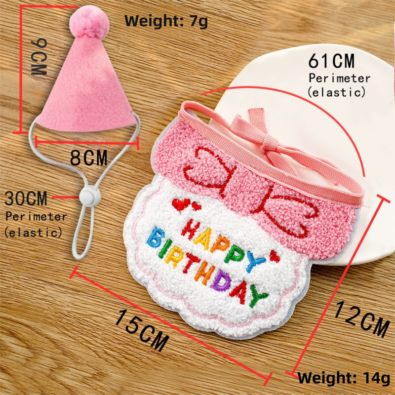 4-Pack Adorable Pet Dog Cat Birthday Party Hat & Bib Set(Purple & Dark-Blue) - Embroidered Bandana Bib & Felt Party Hat, Adjustable Tie-On Dress-Up Accessories