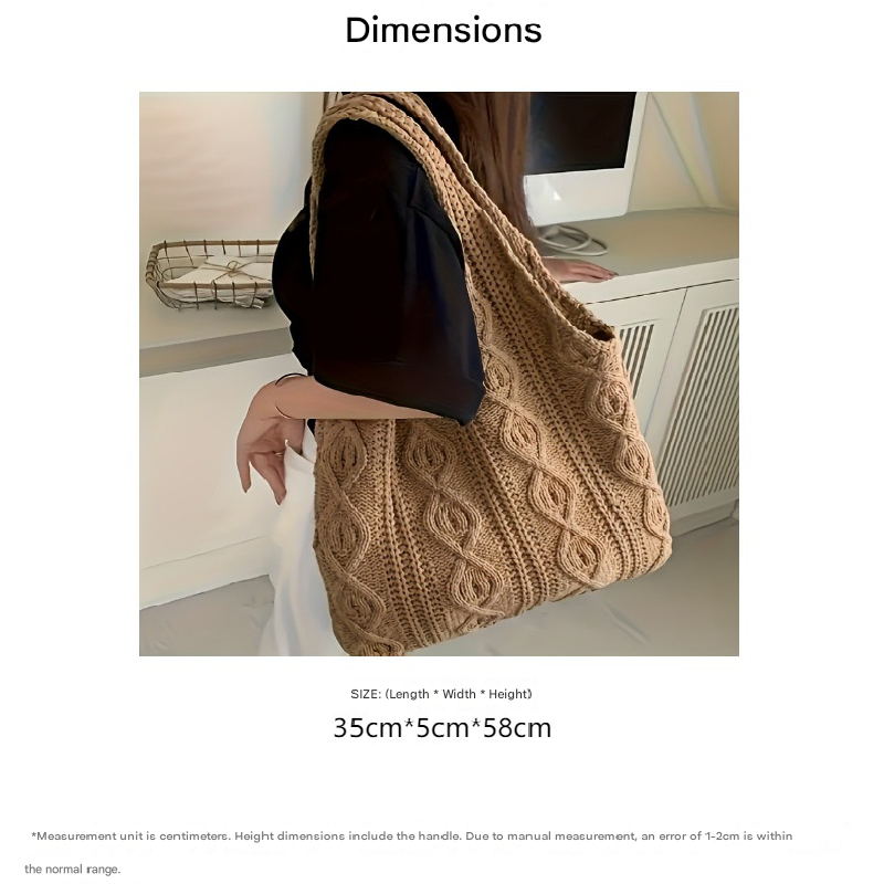 Beige splicing Bohemian Knit Shoulder Bag - Hand-Woven Crochet Tote for Women