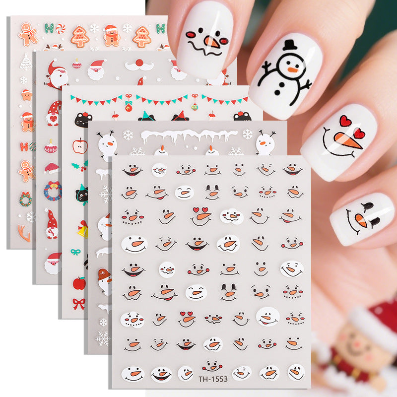 4PCS 5D Embossed Christmas Nail Art Stickers - Santa, Snowman, Reindeer & Snowflake Designs for Festive Manicures(Z-1431)