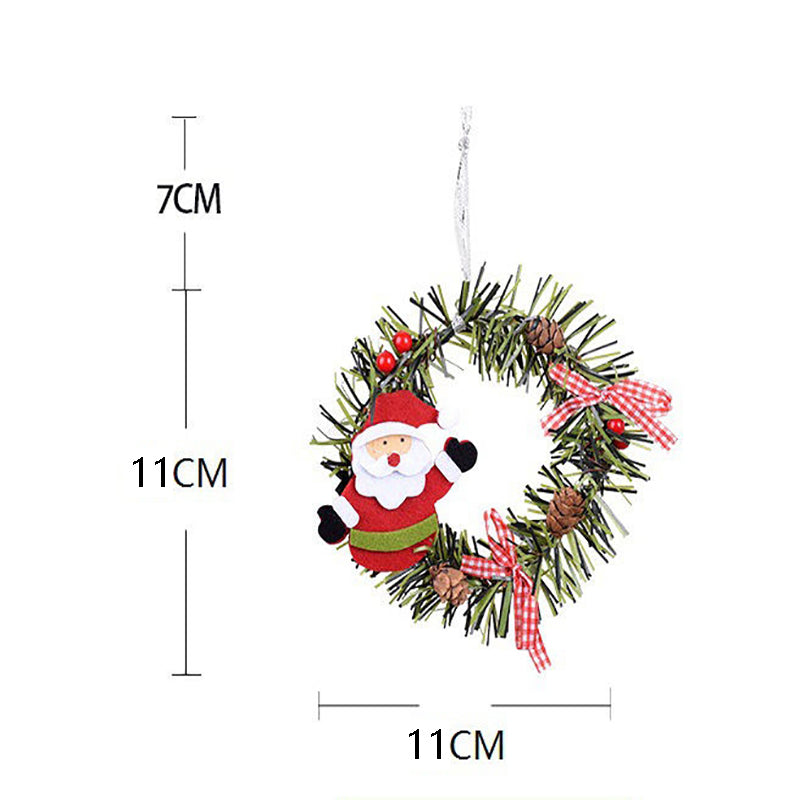 Elk Mini Christmas Wreath Ornaments (11cm) - Festive Santa, Snowman & Reindeer Decor for Doors & Windows