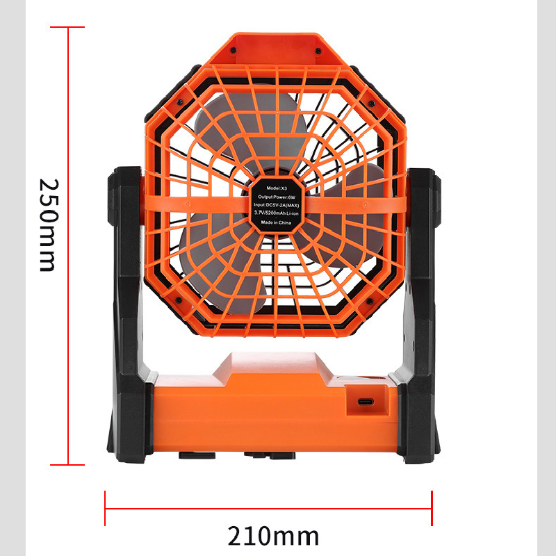 Black and orange Portable Outdoor Camping Fan with LED Light - Rechargeable USB Tent Fan for Australia